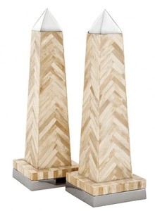 Casa Padrino Luxus Obelisk Set aus Büffelhorn und Messing vernickelt - Creme / Silber - 19 x 19 x H. 60 cm