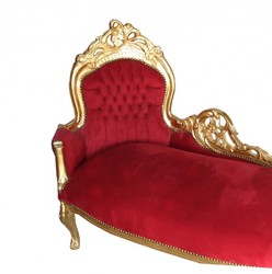 Casa Padrino Chaise Longue Baroque King en Bordeaux et Or, 155 x 70 x 100 cm, Bois Massif