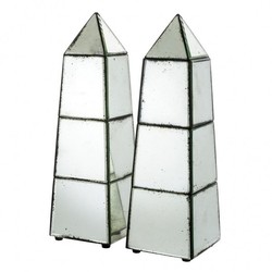 Casa Padrino Luxury Obelisk Sculpture Set (2 pcs) in Antique Style Mirror Glass and Wood - 16 x 16 x H. 52 cm Casa Padrino Luxury Obelisk Sculpture Set (2 pcs) in Antique Style Mirror Glass and Wood - 16 x 16 x H. 52 cm