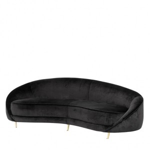 Casa Padrino Luxus Sofa Schwarz gebogen mit edlen Messing Füssen 239 cm