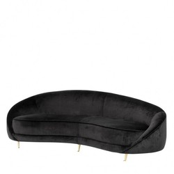 Casa Padrino Luxury Sofa Black curved with noble brass feet 239 cm Casa Padrino Luxury Sofa Black curved with noble brass feet 239 cm