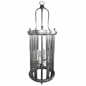 Casa Padrino Luxus Hängeleuchte Laterne aus Messing vernickelt im Vintage Stil - 33 x 33 cm x H 88 cm