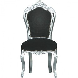 Casa Padrino Barock Esszimmer Stuhl Schwarz Samtstoff Silber Baroque Dining Chair Black Velvet Silver Furniture Möbel