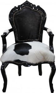 Casa Padrino Baroque Dinner Chair Cowhide / Black with armrest - Genuine Cow fur Casa Padrino Baroque Dinner Chair Cowhide / Black with armrest - Genuine Cow fur