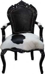 Casa Padrino baroque dîner Chaise en cuir de vache / noir avec accoudoirs - fourrure véritable de vache