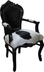 Casa Padrino baroque dîner Chaise en cuir de vache / noir avec accoudoirs - fourrure véritable de vache