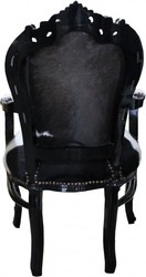Casa Padrino baroque dîner Chaise en cuir de vache / noir avec accoudoirs - fourrure véritable de vache