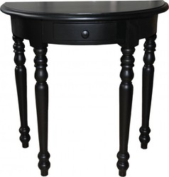 Casa Padrino Console Demi-Lune en Noir avec Tiroirs - Bois Massif Secrétaire Style Antique 90 x 45 x 89 cm