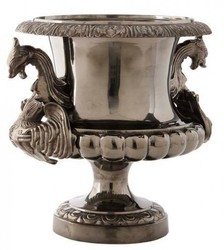 Casa Padrino Jarrón de flores estilo barroco, metal niquelado, estilo antiguo, 46 x 46 cm