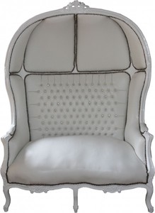 Casa Padrino Barock 2er Ballon Sofa Weiß Lederoptik / Weiß 132 x 180 x 84 cm - Luxus Wohnzimmer Couch Casa Padrino Barock 2er Ballon Sofa Weiß Lederoptik / Weiß 132 x 180 x 84 cm - Luxus Wohnzimmer Couch