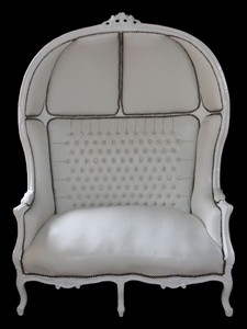 Casa Padrino Barock 2er Ballon Sofa Weiß Lederoptik / Weiß 132 x 180 x 84 cm - Luxus Wohnzimmer Couch