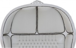 Casa Padrino Baroque 2-Seater Balloon Sofa White Faux Leather / White 132 x 180 x 84 cm - Luxury Lounge Furniture Casa Padrino Baroque 2-Seater Balloon Sofa White Faux Leather / White 132 x 180 x 84 cm - Luxury Lounge Furniture