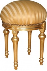 Casa Padrino barocco Sgabello - Sgabello strisce rotonda crema / oro Ø 45 x H. 60 cm - sgabelli mobili barocchi