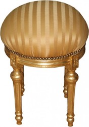 Casa Padrino barocco Sgabello - Sgabello strisce rotonda crema / oro Ø 45 x H. 60 cm - sgabelli mobili barocchi