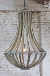 Casa Padrino Suspension Design Industriel en Brun, Bois Massif, Diamètre 61 x H 90 cm - Luminaire