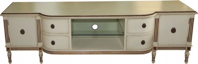 Casa Padrino Mobile TV Barocco con 4 Cassetti e 2 Ante Crema Antico/Oro 190 cm - Credenza - Legno Massello