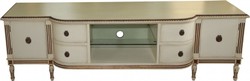 Casa Padrino Mobile TV Barocco con 4 Cassetti e 2 Ante Crema Antico/Oro 190 cm - Credenza - Legno Massello