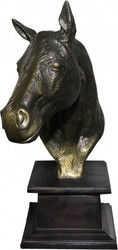 Casa Padrino Luxus Pferd Statue auf Holzsockel Antik Gold Braun H 39 cm - Dekorative Tierskulptur aus Aluminium Casa Padrino Luxus Pferd Statue auf Holzsockel Antik Gold Braun H 39 cm - Dekorative Tierskulptur aus Aluminium