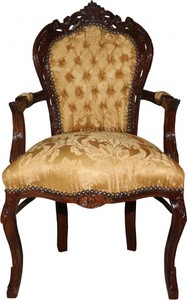 Casa Padrino Dîner baroque Chaise Or design floral / brun avec accoudoirs - Limited Edition