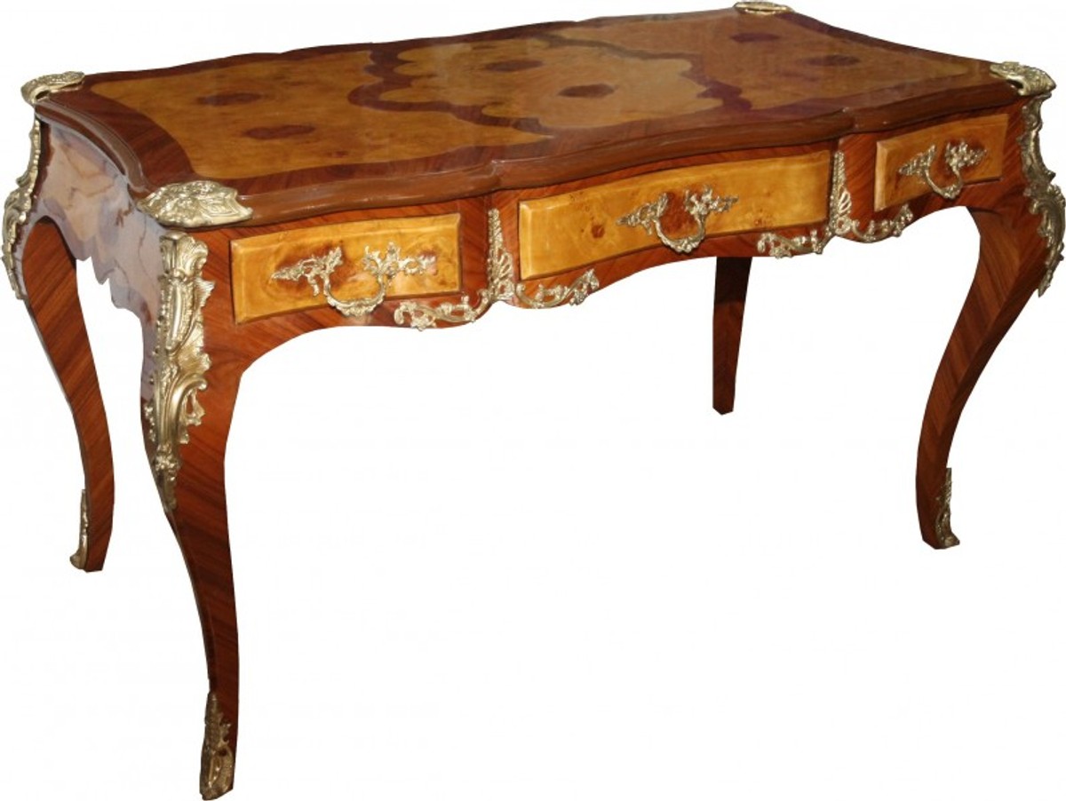 Casa Padrino luxury baroque desk with 3 drawers brown / gold B 141 cm, d 71 cm - secretary luxury furniture Casa Padrino luxury baroque desk with 3 drawers brown / gold B 141 cm, d 71 cm - secretary luxury furniture