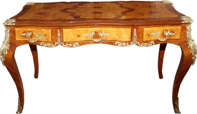 Casa Padrino Escritorio Barroco de Lujo con 3 Cajones en Marrón y Oro, A 141 cm, P 71 cm, A 81 cm - Secretario de Madera Maciza