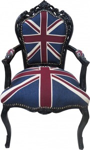 Casa Padrino Baroque Dinner Chair with armrests Union Jack / Black - Antique style