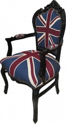 Casa Padrino baroque Chaise de dîner avec accoudoirs Union Jack / Noir - Meubles Casa Padrino baroque Chaise de dîner avec accoudoirs Union Jack / Noir - Meubles