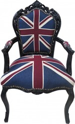 Casa Padrino baroque Chaise de dîner avec accoudoirs Union Jack / Noir - Meubles Casa Padrino baroque Chaise de dîner avec accoudoirs Union Jack / Noir - Meubles