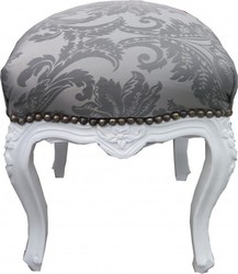 Casa Padrino Barock Sitzhocker Grau Muster / Weiß Höhe 40 cm, Breite 35 cm - Barock Möbel