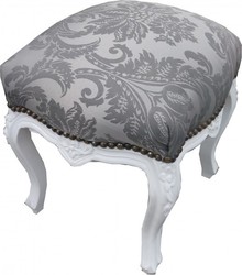 Casa Padrino Barock Sitzhocker Grau Muster / Weiß Höhe 40 cm, Breite 35 cm - Barock Möbel