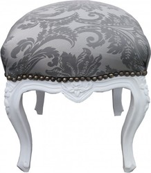 Casa Padrino Barock Sitzhocker Grau Muster / Weiß Höhe 40 cm, Breite 35 cm - Barock Möbel