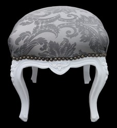 Casa Padrino Barock Sitzhocker Grau Muster / Weiß Höhe 40 cm, Breite 35 cm - Barock Möbel