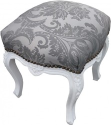 Casa Padrino Barock Sitzhocker Grau Muster / Weiß Höhe 40 cm, Breite 35 cm - Barock Möbel