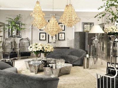 Casa Padrino Luxus Hängeleuchte im Barock Stil, Nickel, Durchmesser 80 cm, Höhe 95 cm