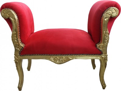 Casa Padrino Barock Schemel Hocker Rot Gold Samtstoff Samt Baroque Bench Bank Ottoman Stool Red Gold Furniture Interior Einrichtung