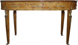 Casa Padrino Scrivania Barocco Empire di Lusso con 3 Cassetti, Acero Occhiolinato & Similpelle Bordeaux, 150 x 77 x 81 cm
