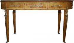 Casa Padrino Scrivania Barocco Empire di Lusso con 3 Cassetti, Acero Occhiolinato & Similpelle Bordeaux, 150 x 77 x 81 cm
