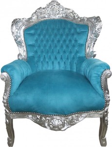 Casa Padrino Sillón Barroco King Estilo Antiguo, Turquesa Petróleo y Plata, 120 x 85 x 85 cm Casa Padrino Sillón Barroco King Estilo Antiguo, Turquesa Petróleo y Plata, 120 x 85 x 85 cm