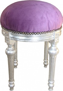 Casa Padrino Barock Sitzhocker - Rundhocker Lila / Silber - Barock Hocker Möbel Casa Padrino Barock Sitzhocker - Rundhocker Lila / Silber - Barock Hocker Möbel