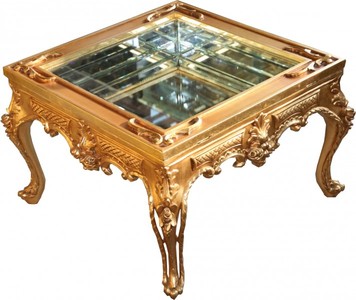 Casa Padrino Baroque Coffee Table Gold Mirrored with Hinged Glass Lid 67 x 67 cm - Luxurious Antique Style Living Room Furniture Casa Padrino Baroque Coffee Table Gold Mirrored with Hinged Glass Lid 67 x 67 cm - Luxurious Antique Style Living Room Furniture