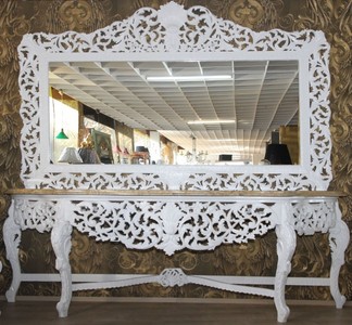 Casa Padrino Console a Specchio Barocca Bianca con Piano in Marmo Crema - Mobile di Lusso Salotto Console 285 cm con Specchio 270 cm Casa Padrino Console a Specchio Barocca Bianca con Piano in Marmo Crema - Mobile di Lusso Salotto Console 285 cm con Specchio 270 cm