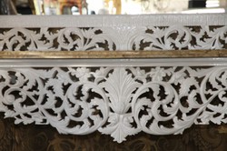 Casa Padrino Console Miroir Baroque Blanche avec Plateau en Marbre Crème - Meuble de Luxe Salon Console 285 cm avec Miroir 270 cm