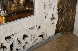 Casa Padrino Console Miroir Baroque Blanche avec Plateau en Marbre Crème - Meuble de Luxe Salon Console 285 cm avec Miroir 270 cm