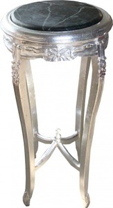 Casa Padrino Baroque Side Table with Marble Top Round Silver 91 x 46 cm Antique Style Casa Padrino Baroque Side Table with Marble Top Round Silver 91 x 46 cm Antique Style
