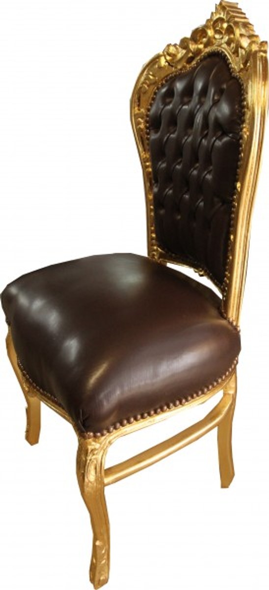 Dîner Casa Padrino baroque Chaise optique en cuir marron / or - Meubles Dîner Casa Padrino baroque Chaise optique en cuir marron / or - Meubles