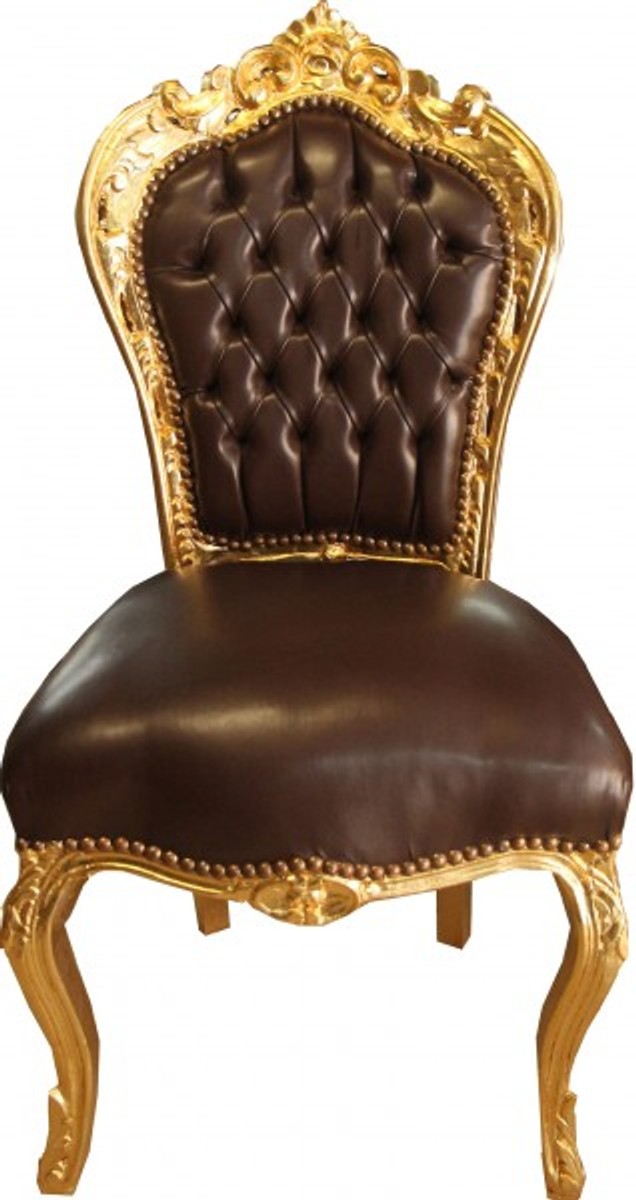 Dîner Casa Padrino baroque Chaise optique en cuir marron / or - Meubles Dîner Casa Padrino baroque Chaise optique en cuir marron / or - Meubles