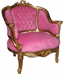 Casa Padrino Poltrona Barocca da Salotto Rosa / Oro - Poltroncina Cocktail - 90 cm x 75 cm x 63 cm Casa Padrino Poltrona Barocca da Salotto Rosa / Oro - Poltroncina Cocktail - 90 cm x 75 cm x 63 cm