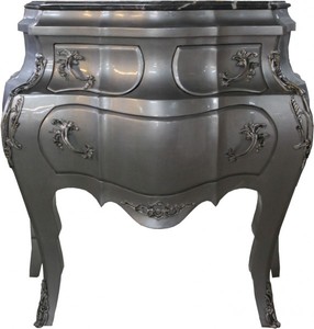 Casa Padrino Comò Barocco Argento con Piano in Marmo - Mobile di Lusso, L 95 cm x A 89 cm