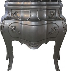 Casa Padrino Commode Baroque Argent avec Plateau en Marbre - Meuble de Luxe, L 95 cm x H 89 cm