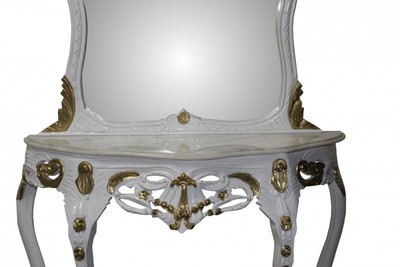 Casa Padrino Barock Spiegelkonsole mit Marmorplatte in Weiß/Gold - 120 x 40 x 217 cm - Luxuriöse Wandkonsole